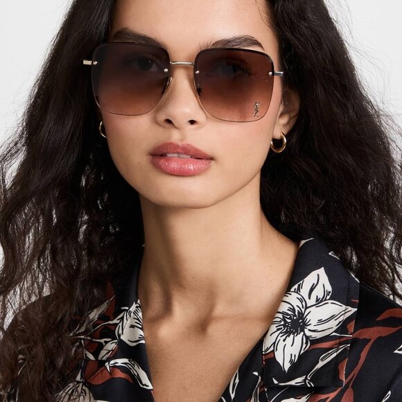 Saint Laurent SL312M 008 Sunglasses Gold Square Frame, Brown Gradient Lenses main image 8